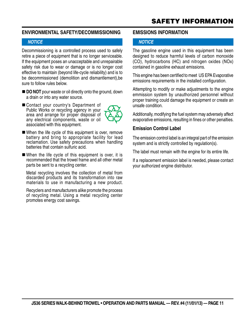 Safety information | Multiquip JS36LE User Manual | Page 11 / 66