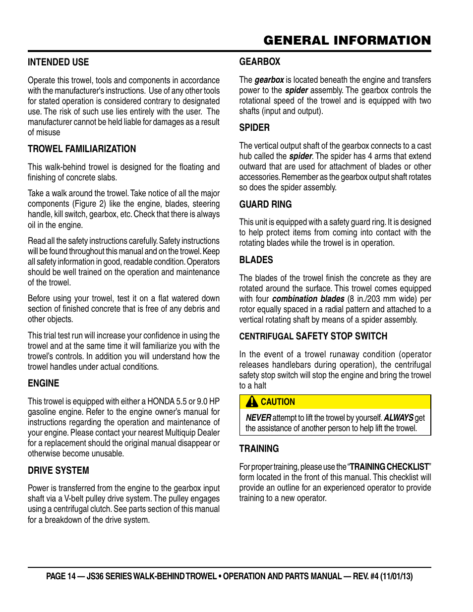 General information | Multiquip JS36LE User Manual | Page 14 / 66