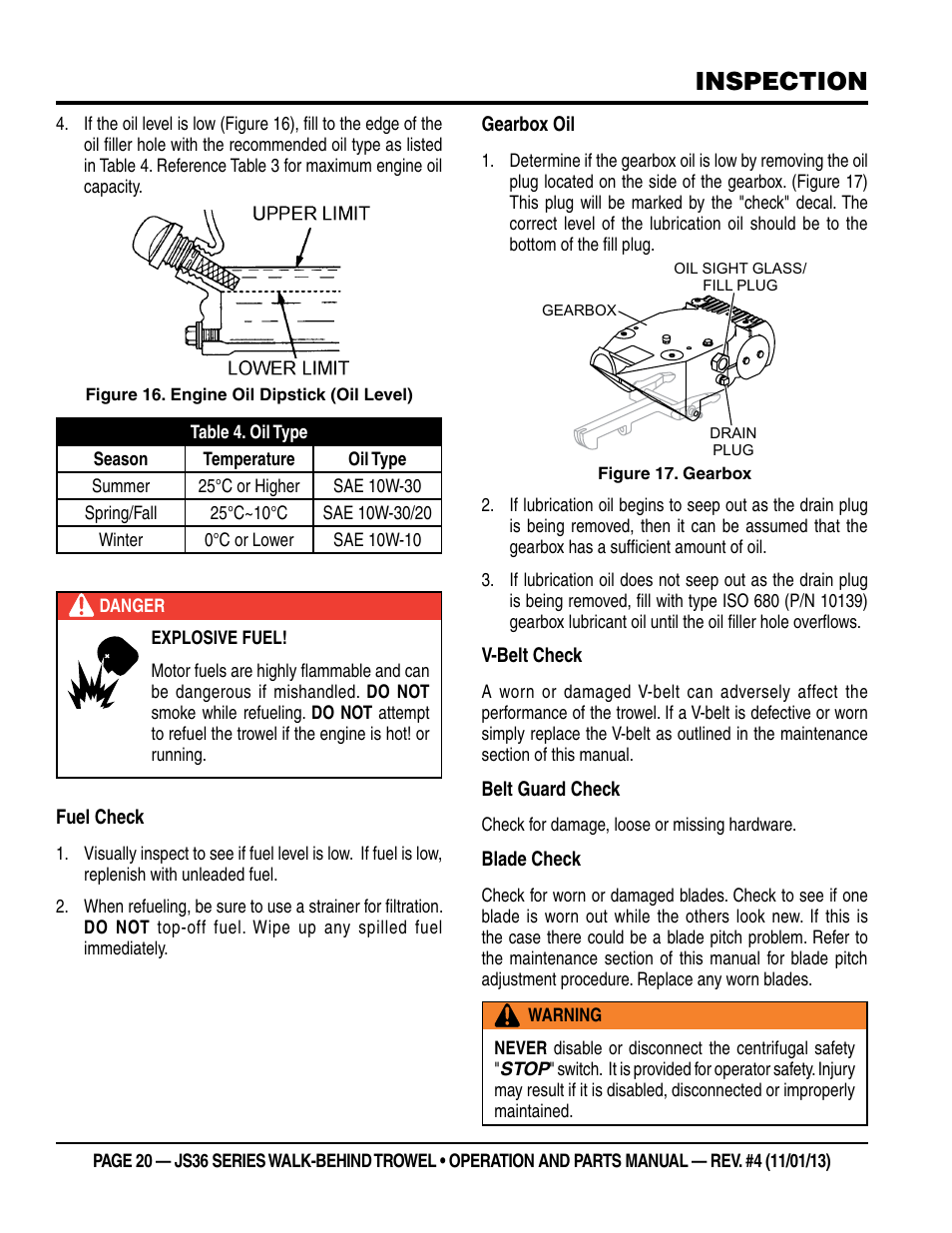 Inspection | Multiquip JS36LE User Manual | Page 20 / 66
