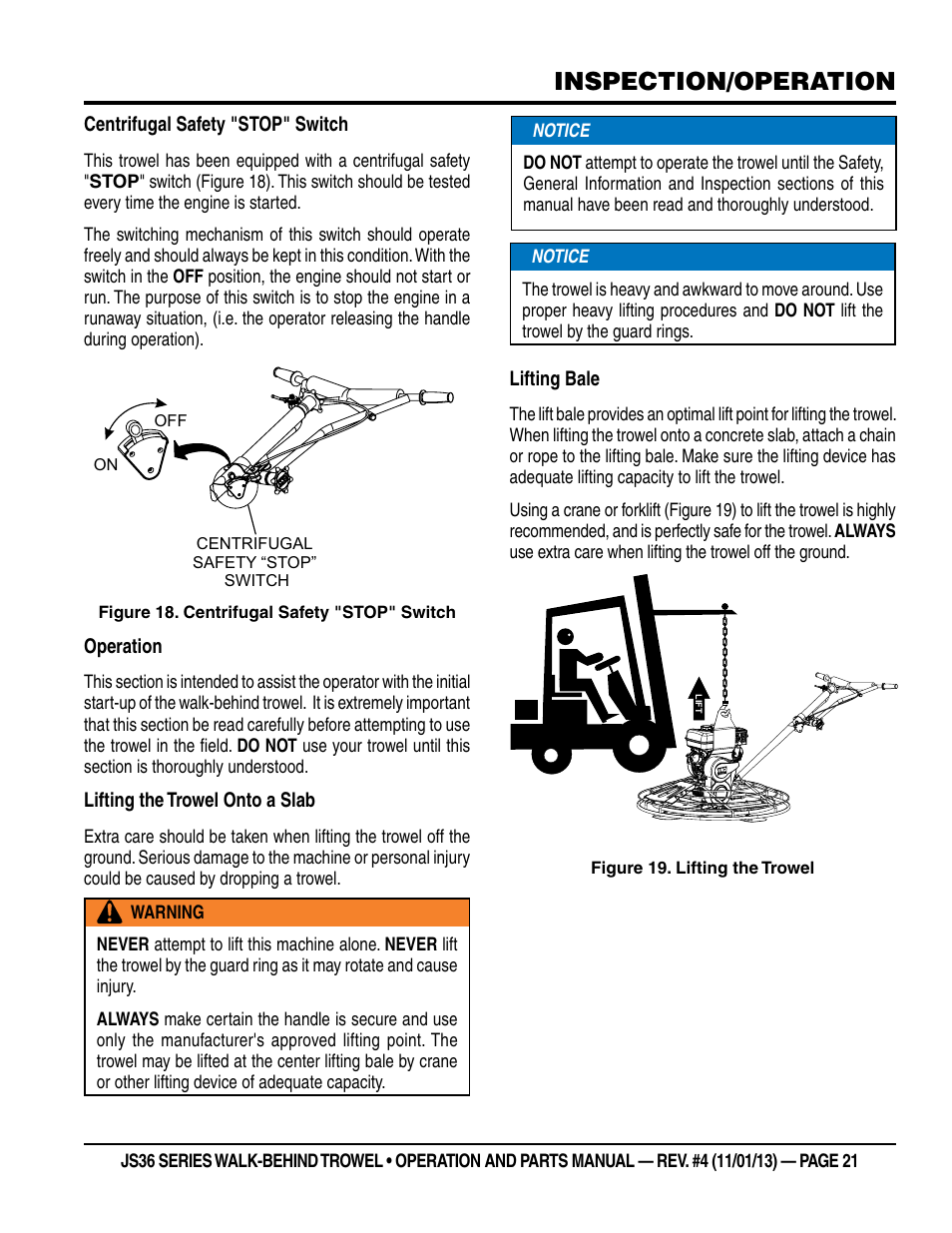 Inspection/operation | Multiquip JS36LE User Manual | Page 21 / 66