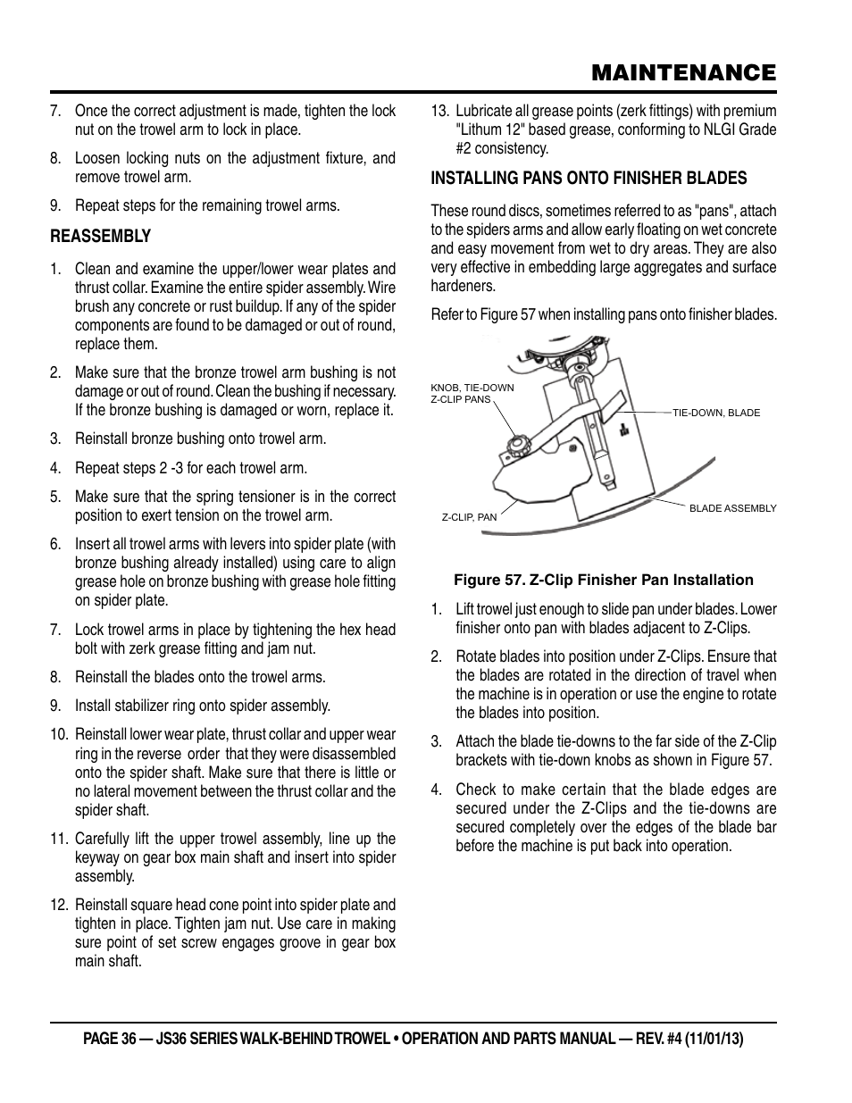 Maintenance | Multiquip JS36LE User Manual | Page 36 / 66