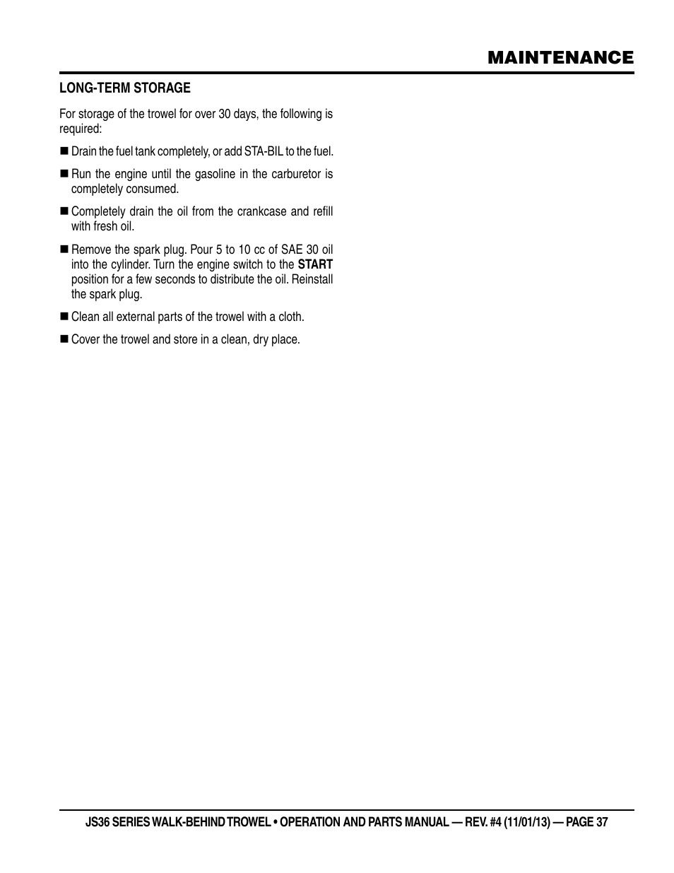 Maintenance | Multiquip JS36LE User Manual | Page 37 / 66