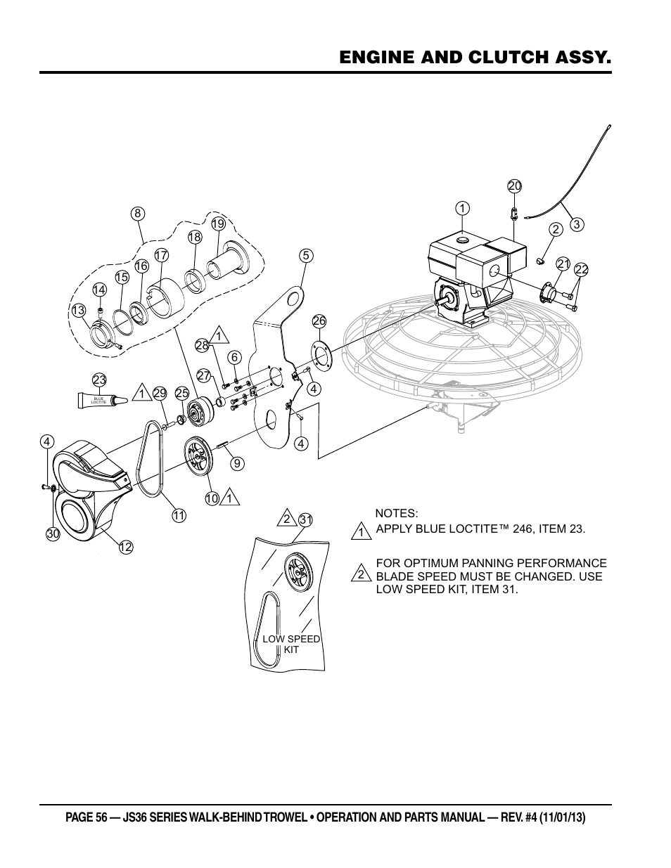 Engine and clutch assy | Multiquip JS36LE User Manual | Page 56 / 66