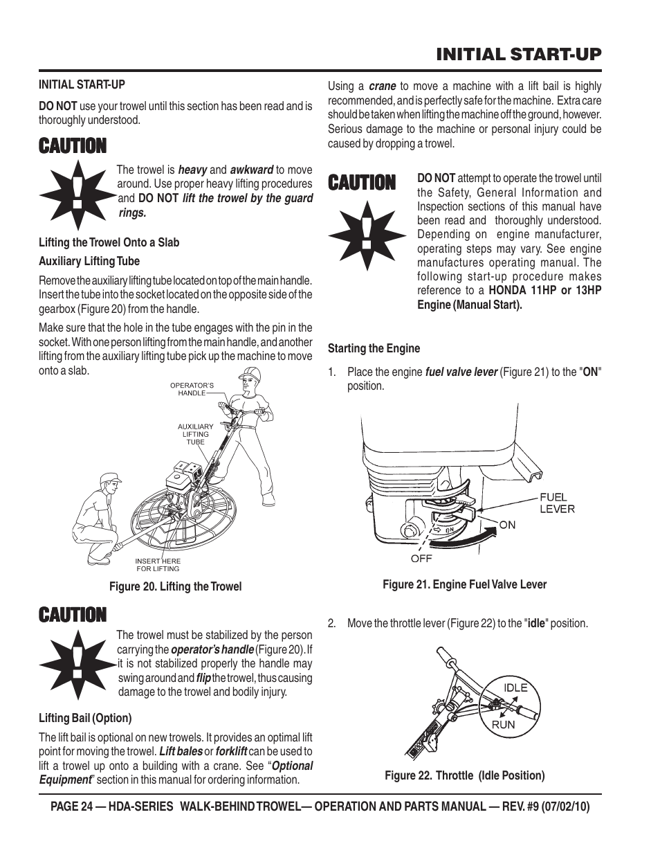 Caution, Initial start-up | Multiquip HDA-SERIES User Manual | Page 24 / 138