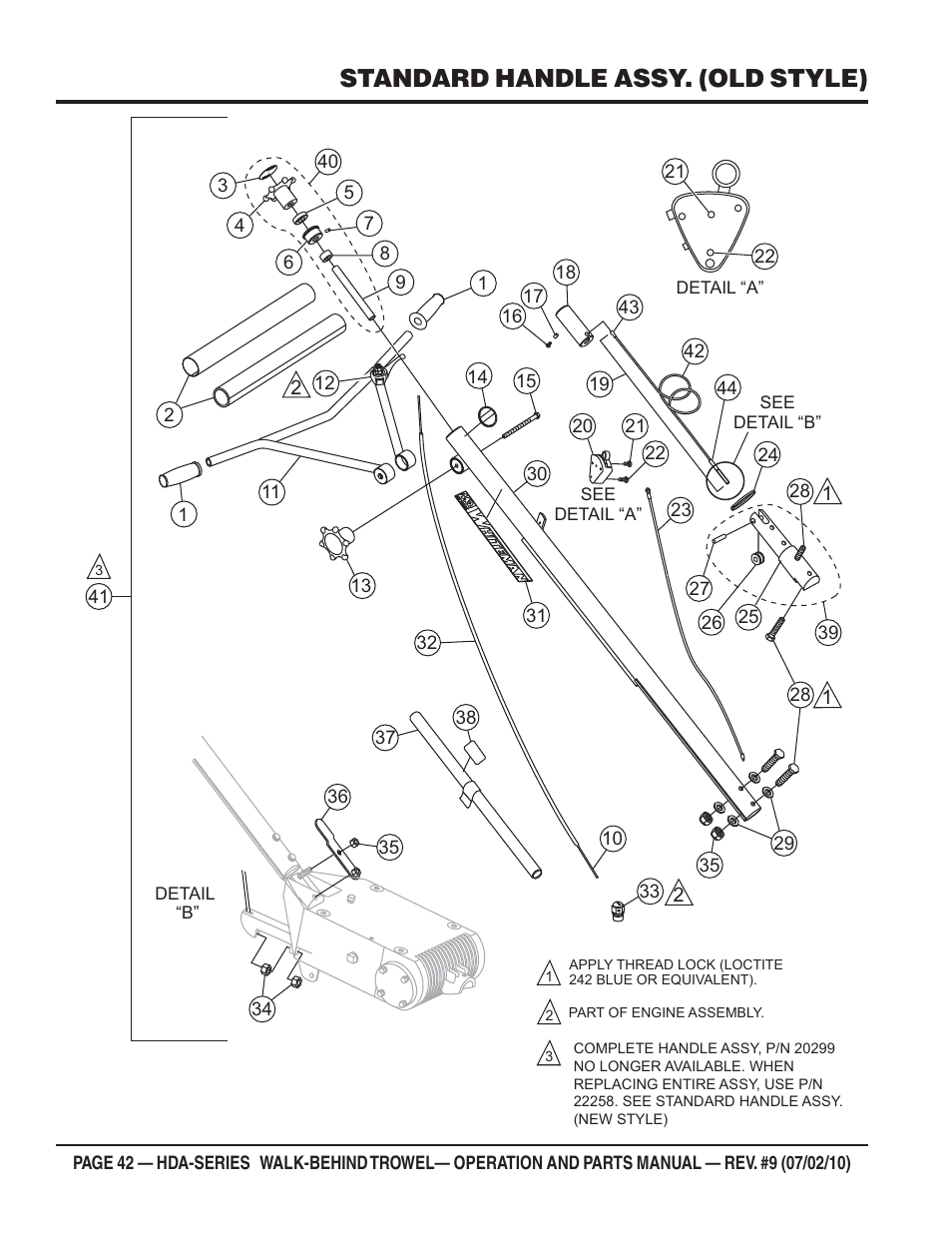 Standard handle assy. (old style) | Multiquip HDA-SERIES User Manual | Page 42 / 138