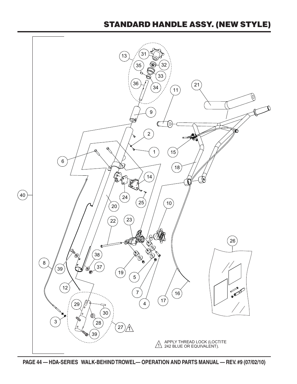 Standard handle assy. (new style) | Multiquip HDA-SERIES User Manual | Page 44 / 138
