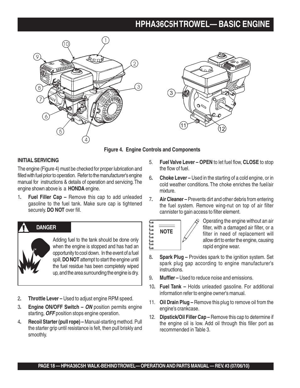 Hpha36c5h trowel— basic engine | Multiquip HPHA36C5H User Manual | Page 18 / 94