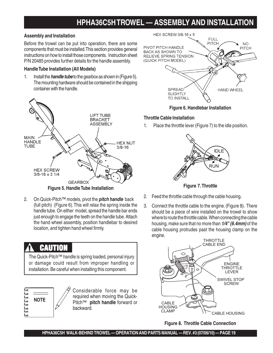 Hpha36c5h trowel — assembly and installation, Caution | Multiquip HPHA36C5H User Manual | Page 19 / 94