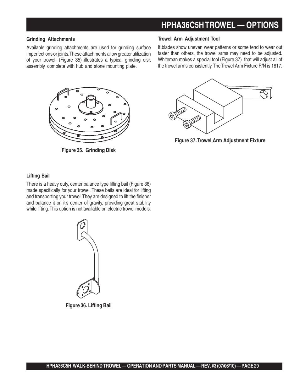 Hpha36c5h trowel — options | Multiquip HPHA36C5H User Manual | Page 29 / 94
