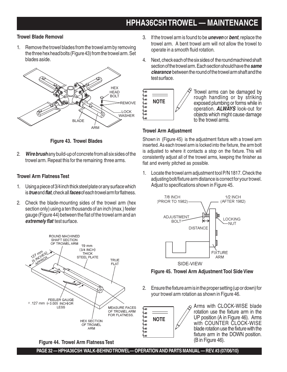 Hpha36c5h trowel — maintenance | Multiquip HPHA36C5H User Manual | Page 32 / 94