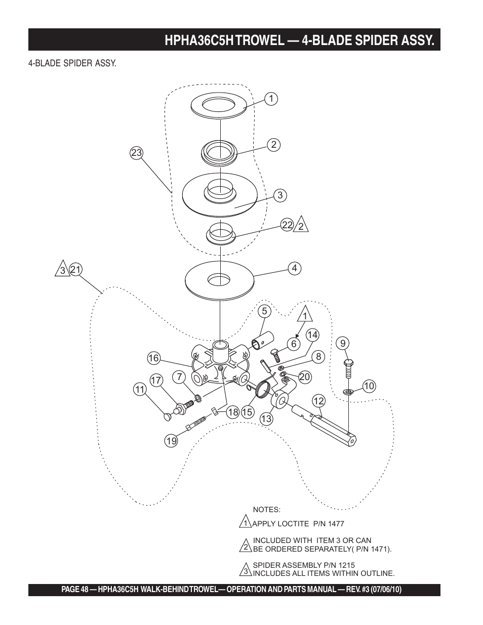 Hpha36c5h trowel — 4-blade spider assy | Multiquip HPHA36C5H User Manual | Page 48 / 94