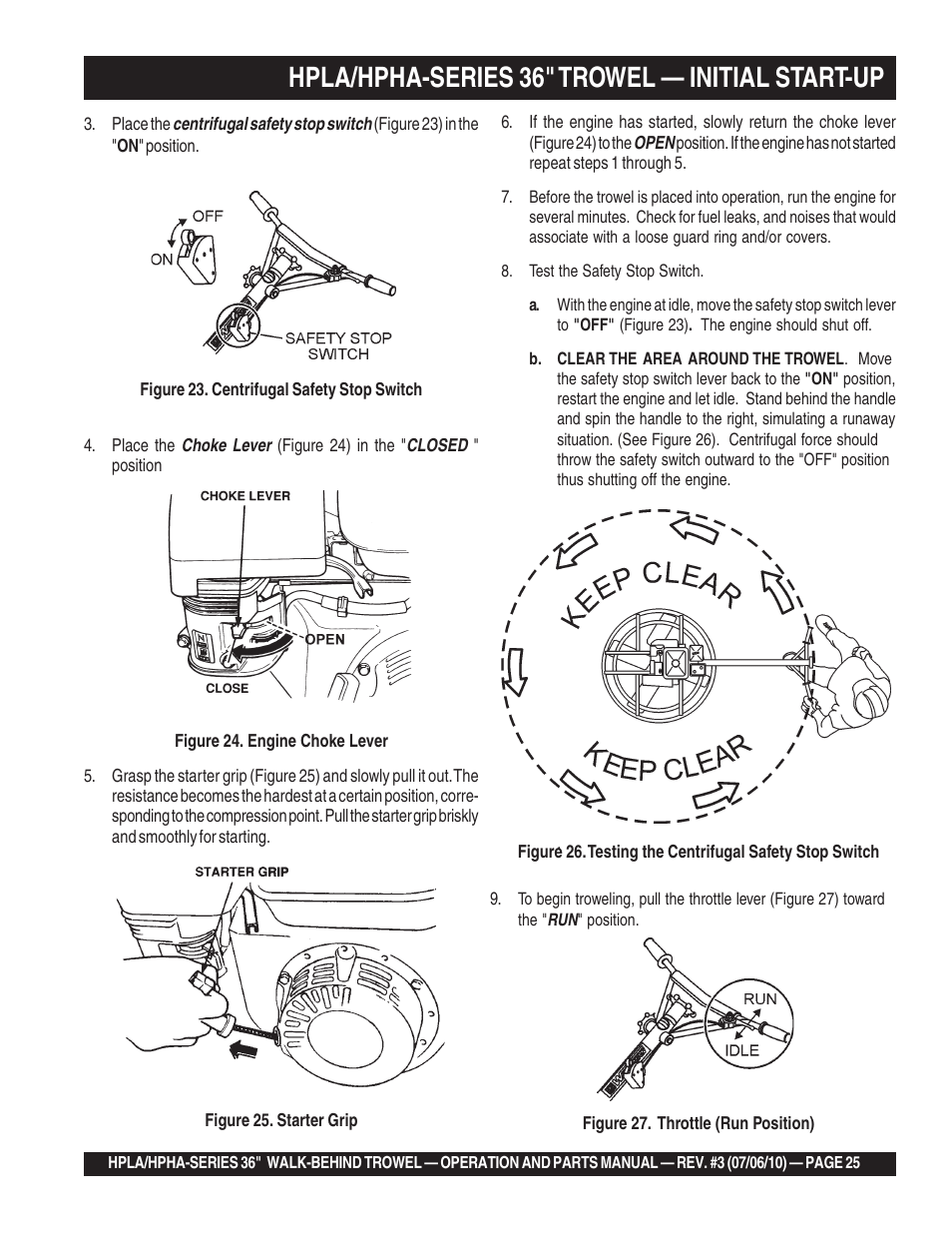 Hpla/hpha-series 36" trowel — initial start-up | Multiquip HPHA-SERIES User Manual | Page 25 / 98