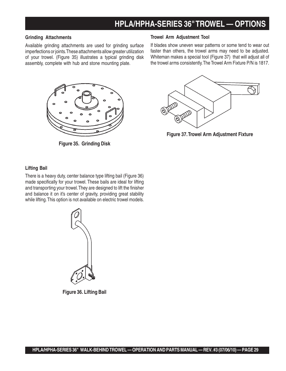 Hpla/hpha-series 36" trowel — options | Multiquip HPHA-SERIES User Manual | Page 29 / 98