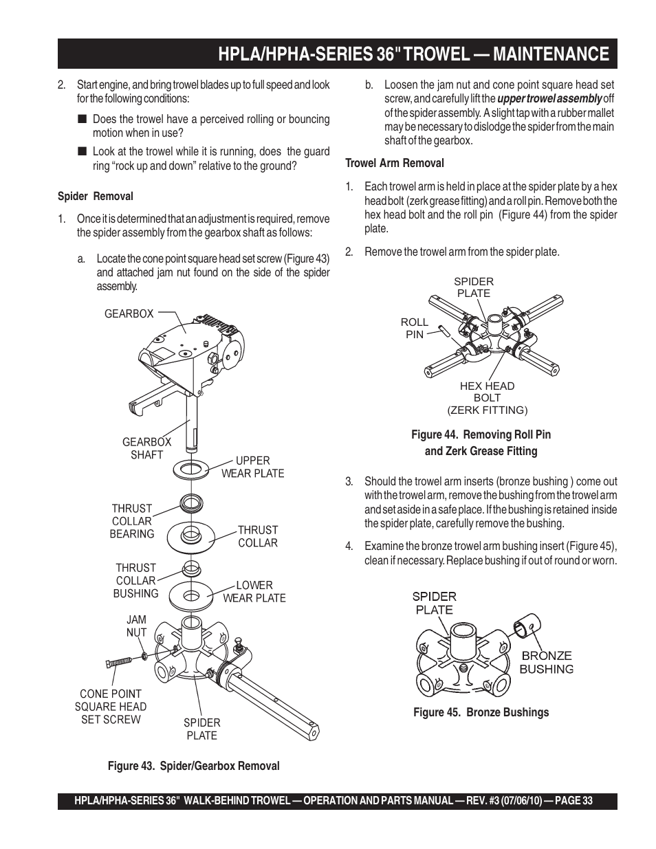 Hpla/hpha-series 36" trowel — maintenance | Multiquip HPHA-SERIES User Manual | Page 33 / 98