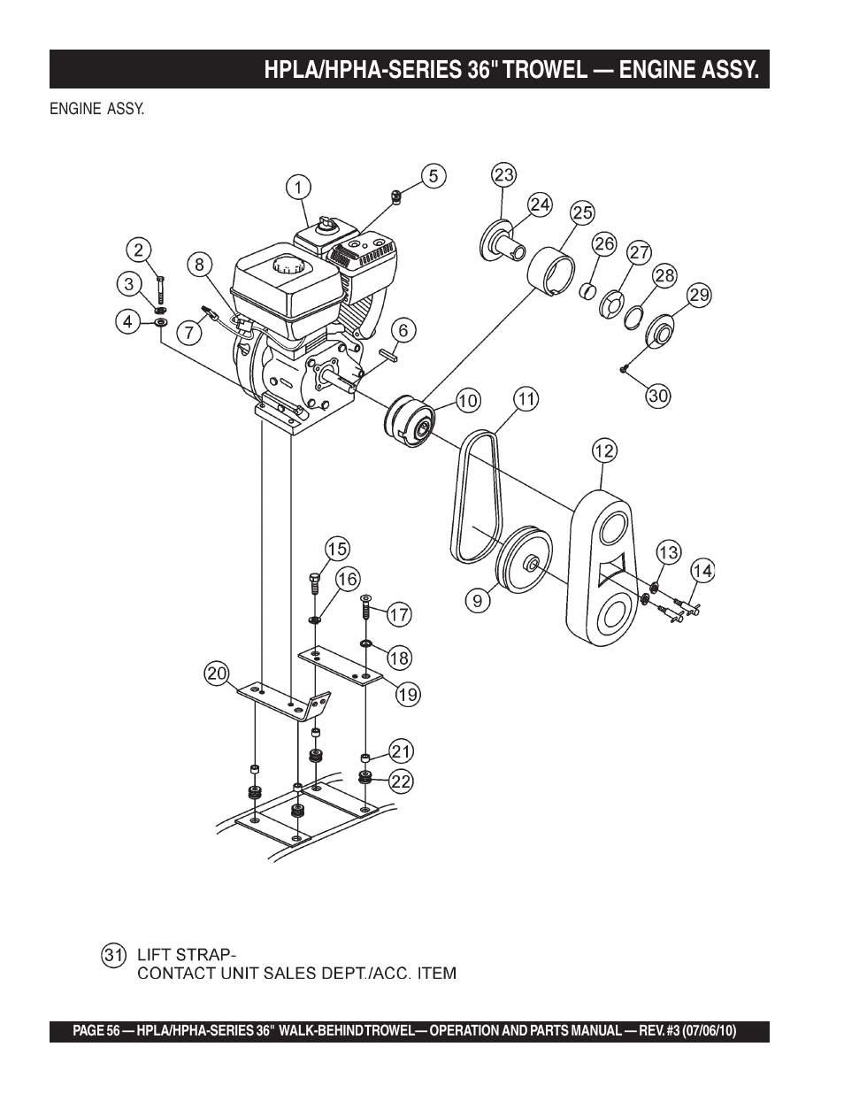 Hpla/hpha-series 36" trowel — engine assy | Multiquip HPHA-SERIES User Manual | Page 56 / 98