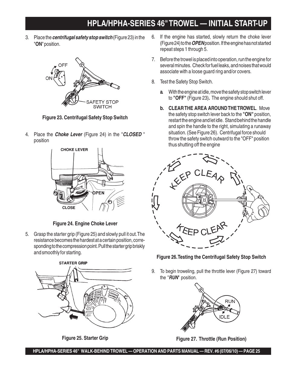 Hpla/hpha-series 46" trowel — initial start-up | Multiquip HPHA46411H User Manual | Page 25 / 100