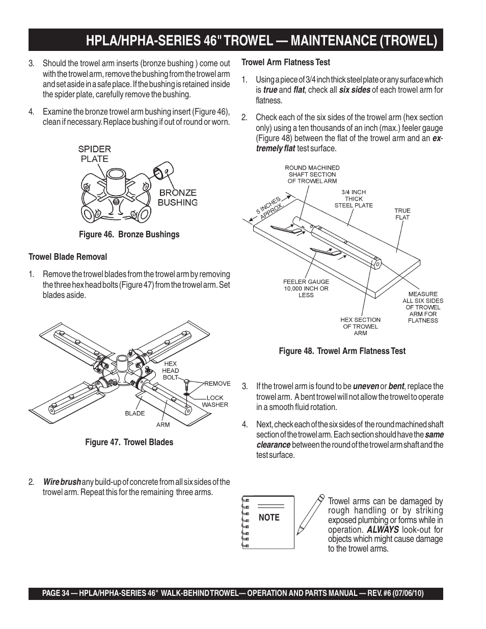 Hpla/hpha-series 46" trowel — maintenance (trowel) | Multiquip HPHA46411H User Manual | Page 34 / 100