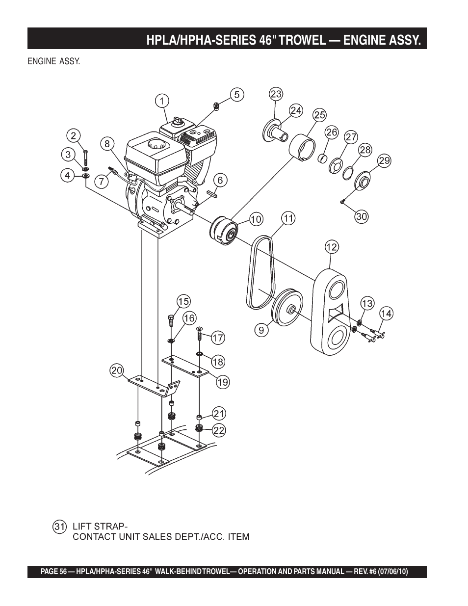 Hpla/hpha-series 46" trowel — engine assy | Multiquip HPHA46411H User Manual | Page 56 / 100