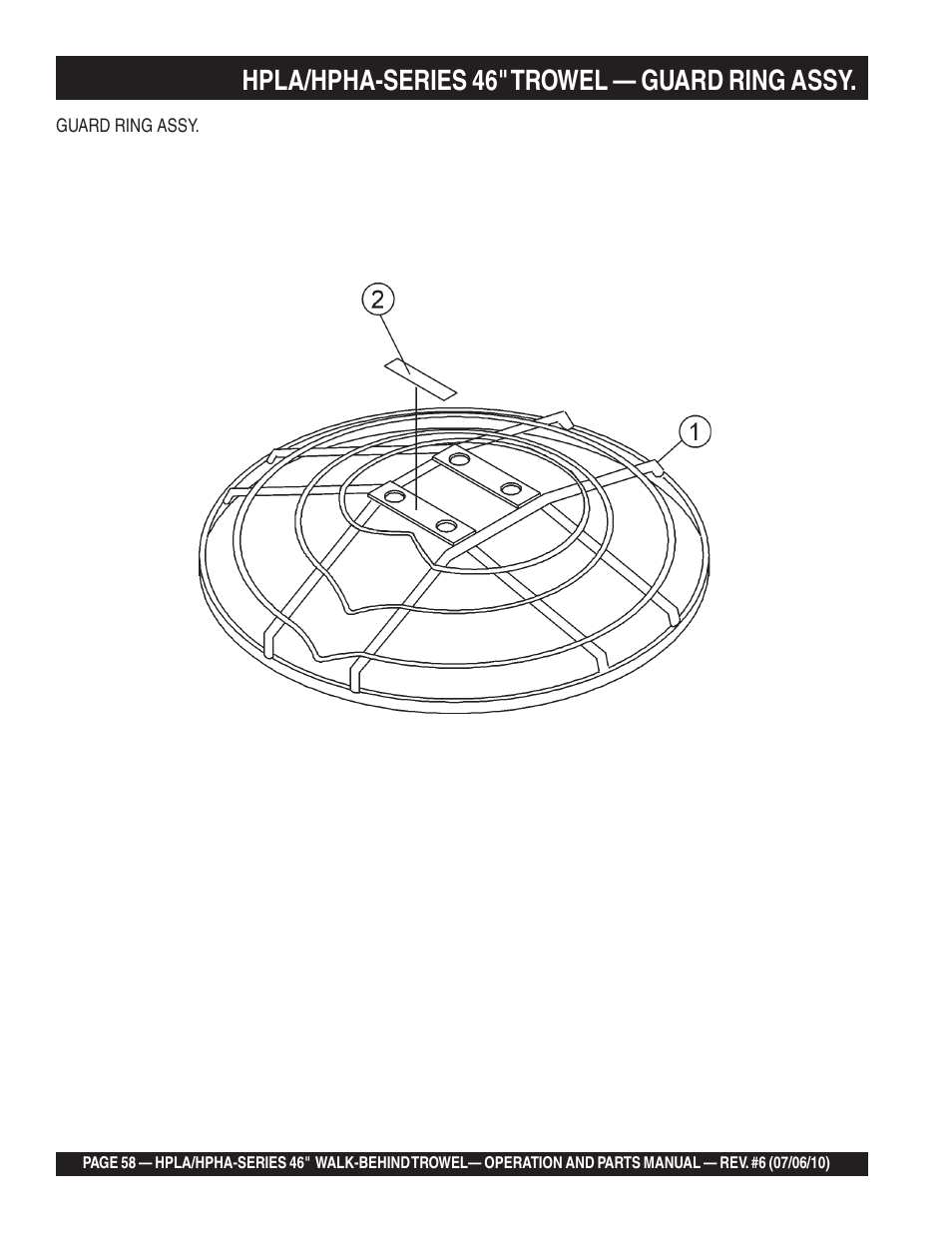 Hpla/hpha-series 46" trowel — guard ring assy | Multiquip HPHA46411H User Manual | Page 58 / 100