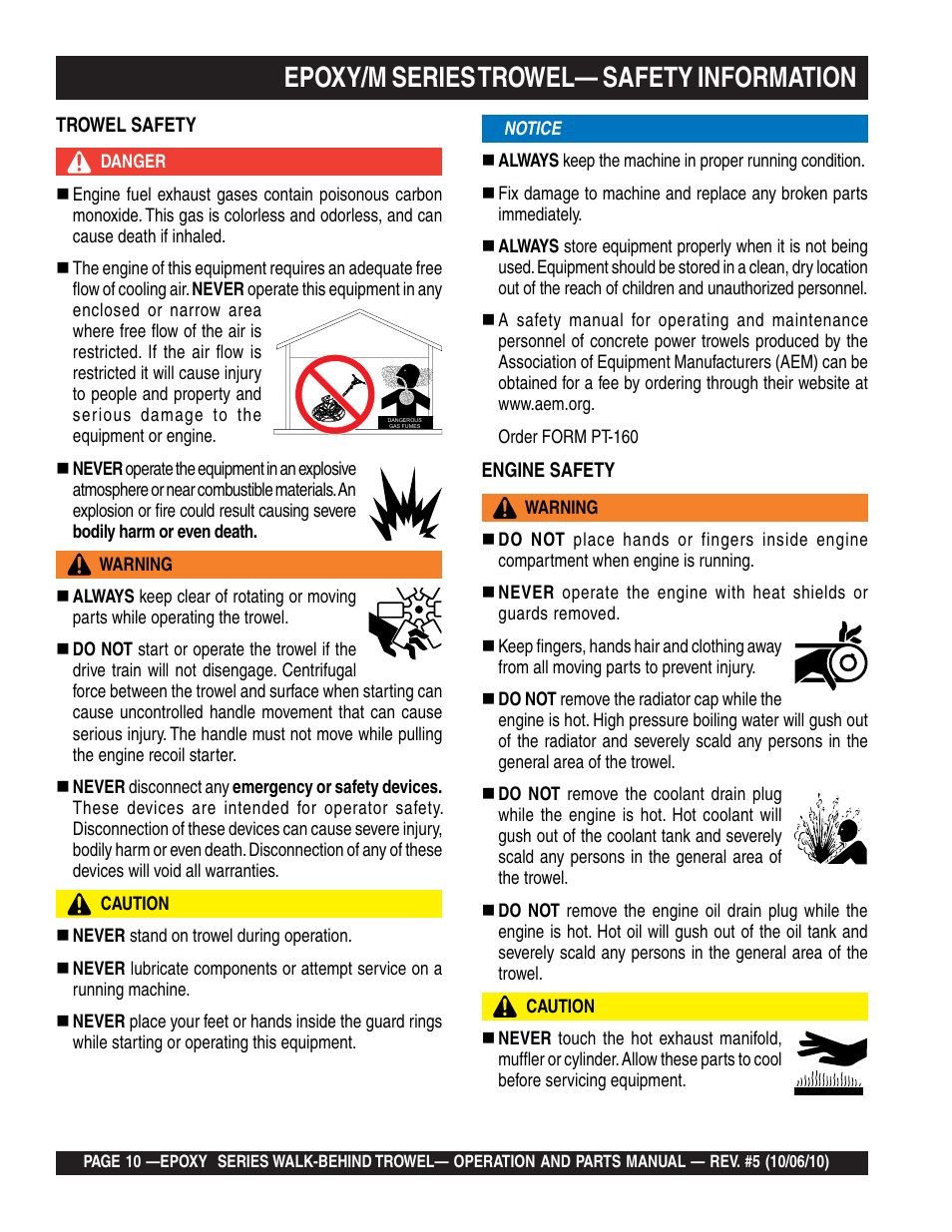 Epoxy/m series trowel— safety information | Multiquip EPOXY/M SERIES User Manual | Page 10 / 106