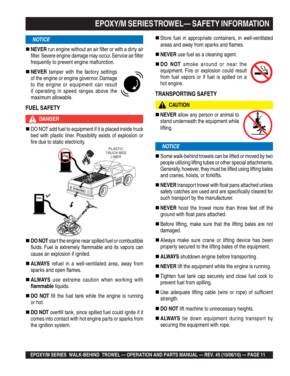 Epoxy/m series trowel— safety information | Multiquip EPOXY/M SERIES User Manual | Page 11 / 106