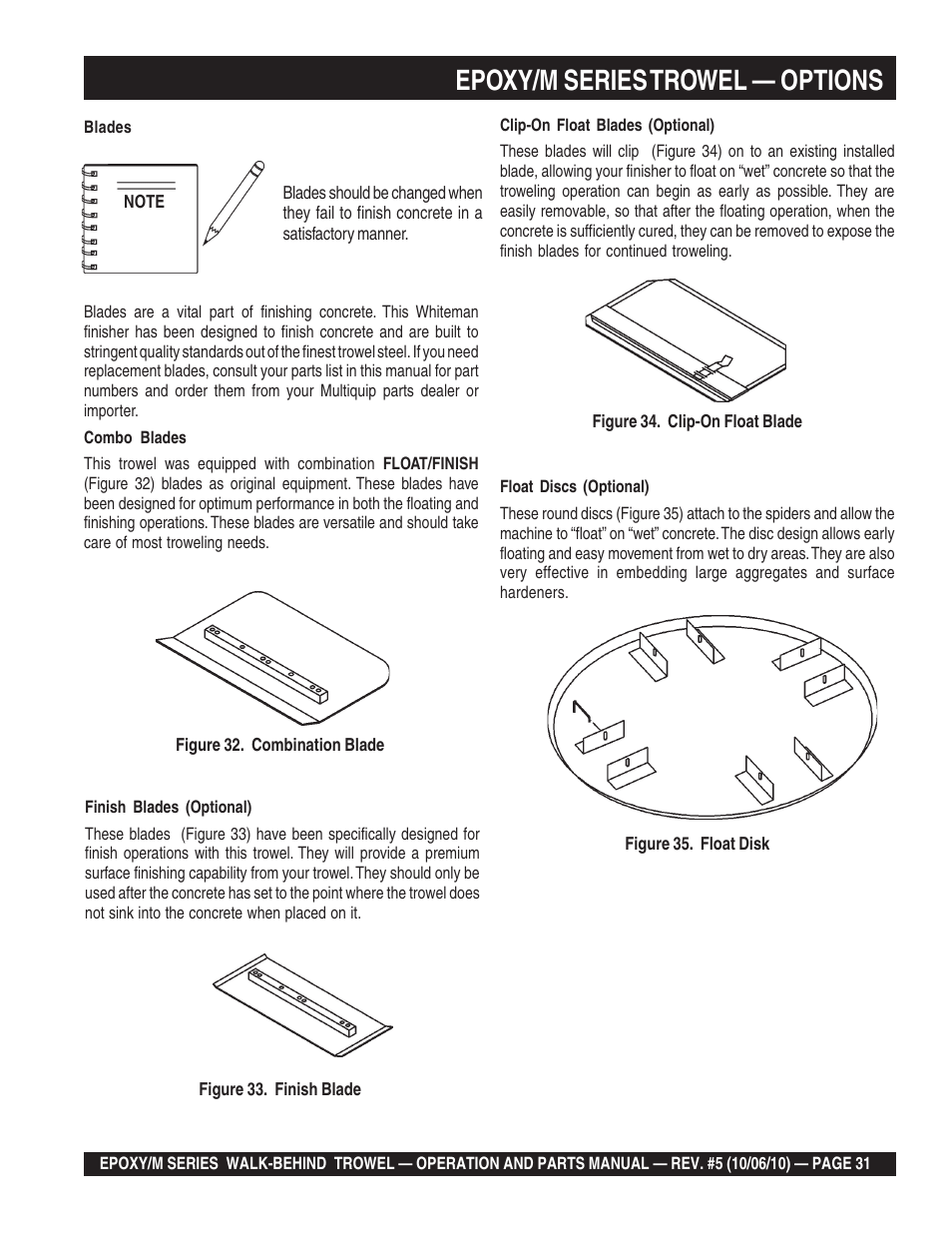 Epoxy/m series trowel — options | Multiquip EPOXY/M SERIES User Manual | Page 31 / 106