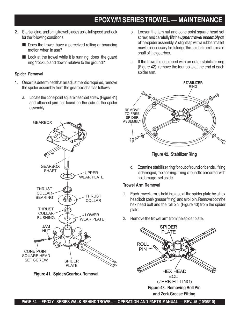 Epoxy/m series trowel — maintenance | Multiquip EPOXY/M SERIES User Manual | Page 34 / 106