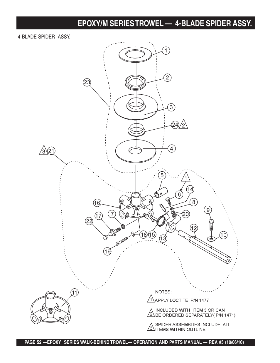 Epoxy/m series trowel — 4-blade spider assy | Multiquip EPOXY/M SERIES User Manual | Page 52 / 106