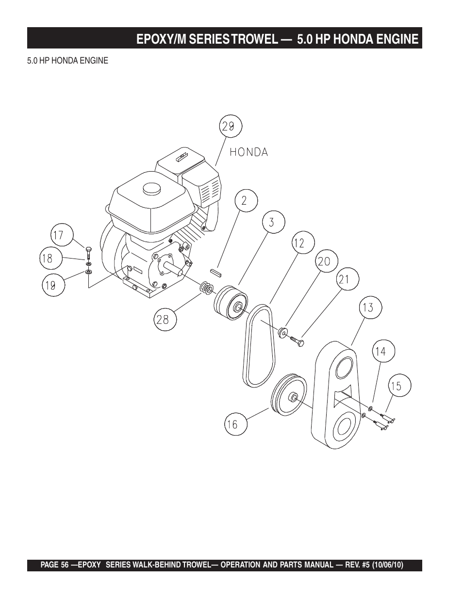 Epoxy/m series trowel — 5.0 hp honda engine | Multiquip EPOXY/M SERIES User Manual | Page 56 / 106