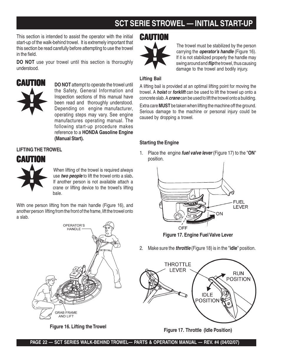 Sct serie strowel — initial start-up, Caution | Multiquip SCT46 User Manual | Page 22 / 154