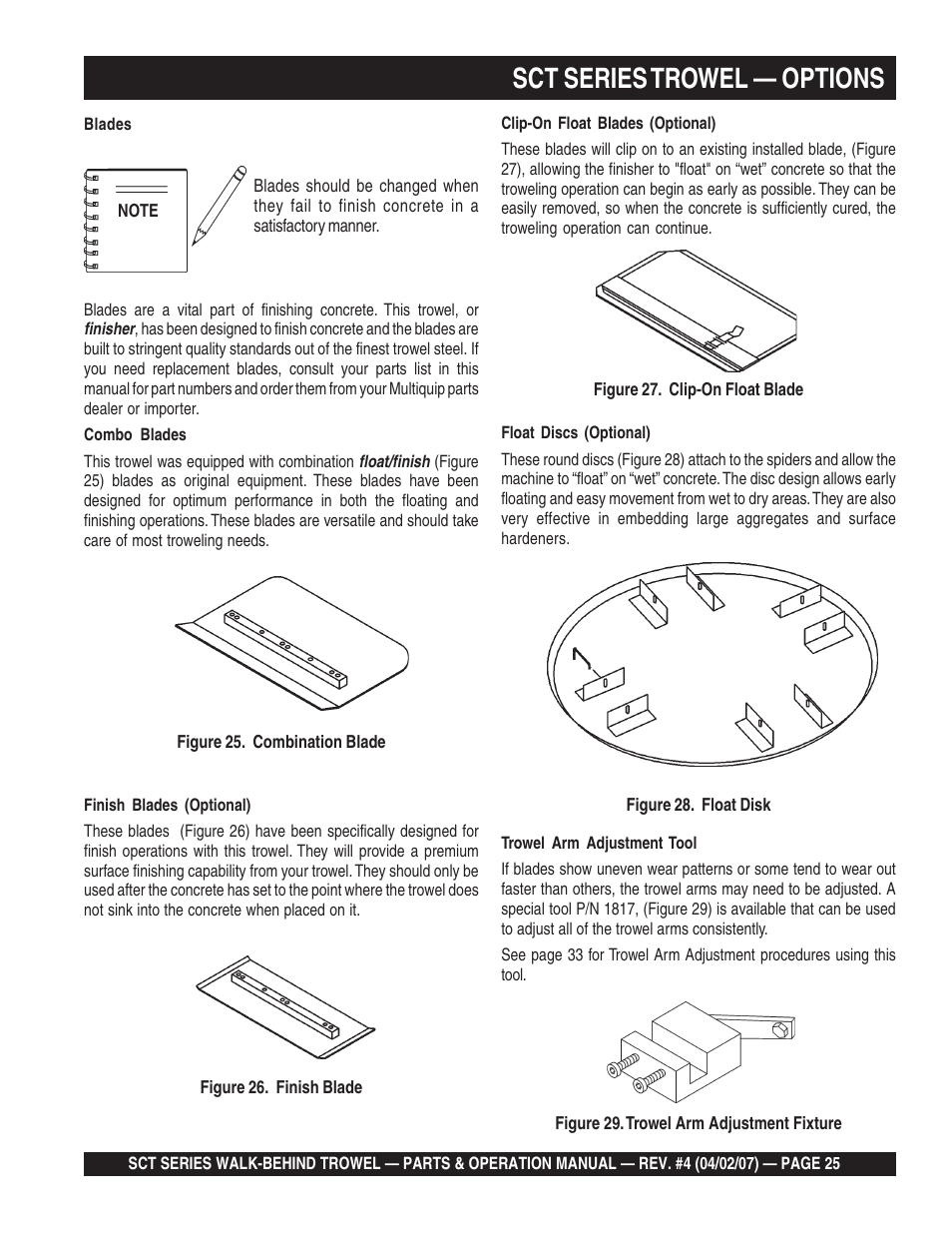 Sct series trowel — options | Multiquip SCT46 User Manual | Page 25 / 154