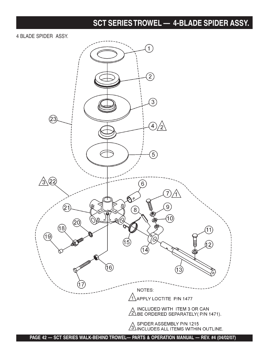 Sct series trowel — 4-blade spider assy | Multiquip SCT46 User Manual | Page 42 / 154
