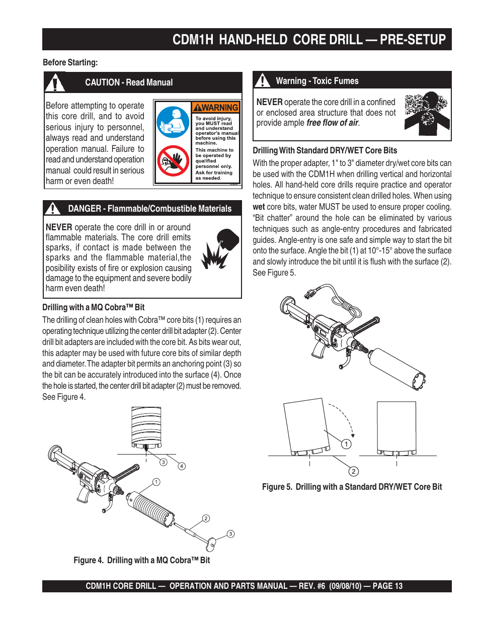 Cdm1h hand-held core drill — pre-setup | Multiquip CDM1H User Manual | Page 13 / 32