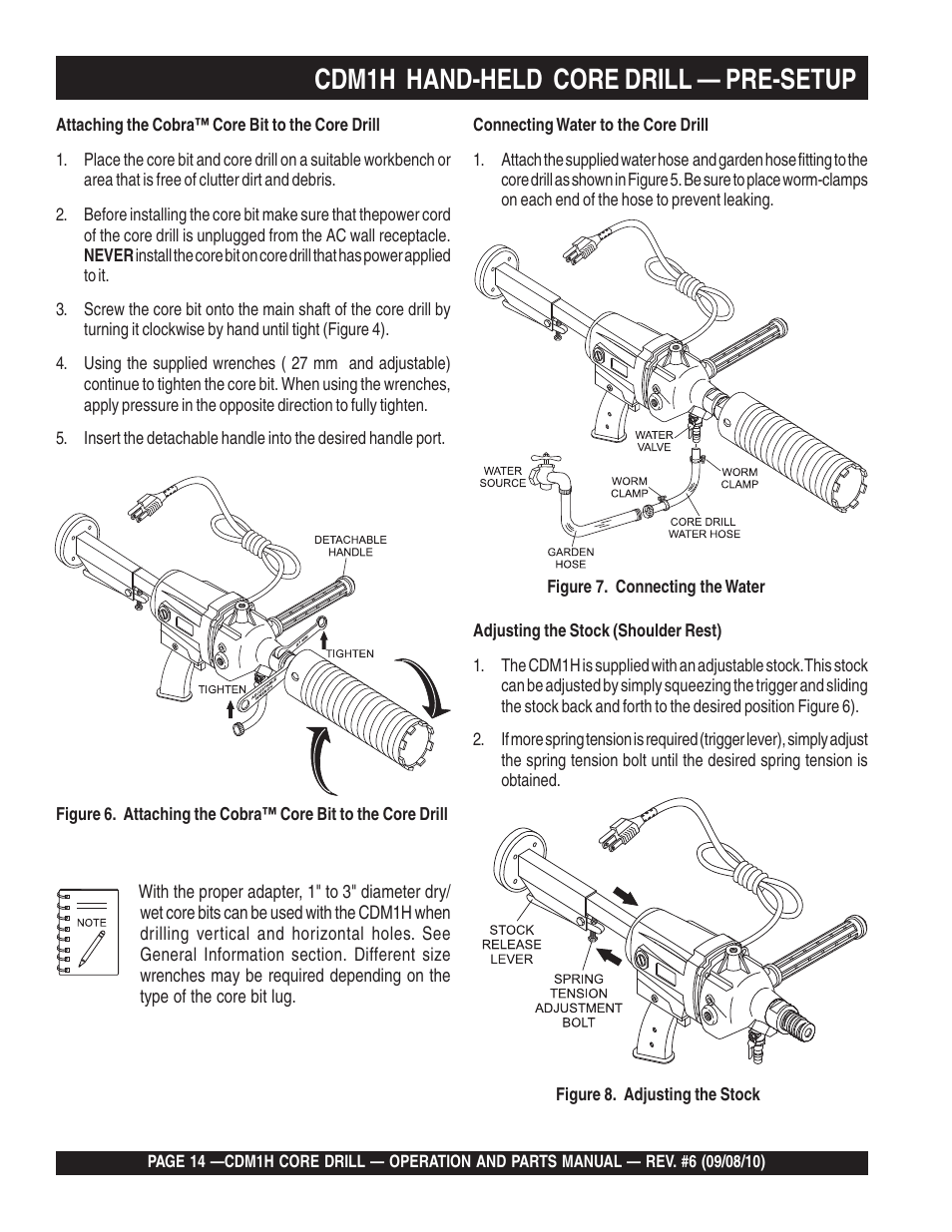 Cdm1h hand-held core drill — pre-setup | Multiquip CDM1H User Manual | Page 14 / 32