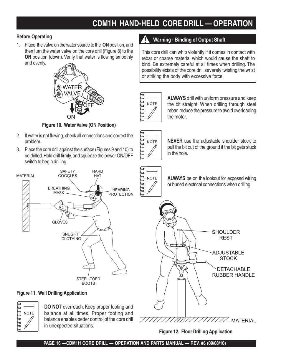 Cdm1h hand-held core drill — operation | Multiquip CDM1H User Manual | Page 16 / 32