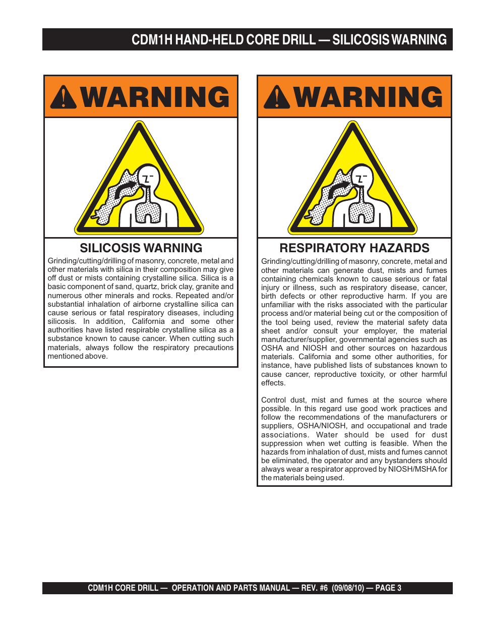 Warning | Multiquip CDM1H User Manual | Page 3 / 32