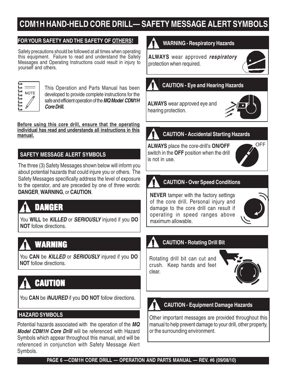 Danger, Warning, Caution | Multiquip CDM1H User Manual | Page 6 / 32