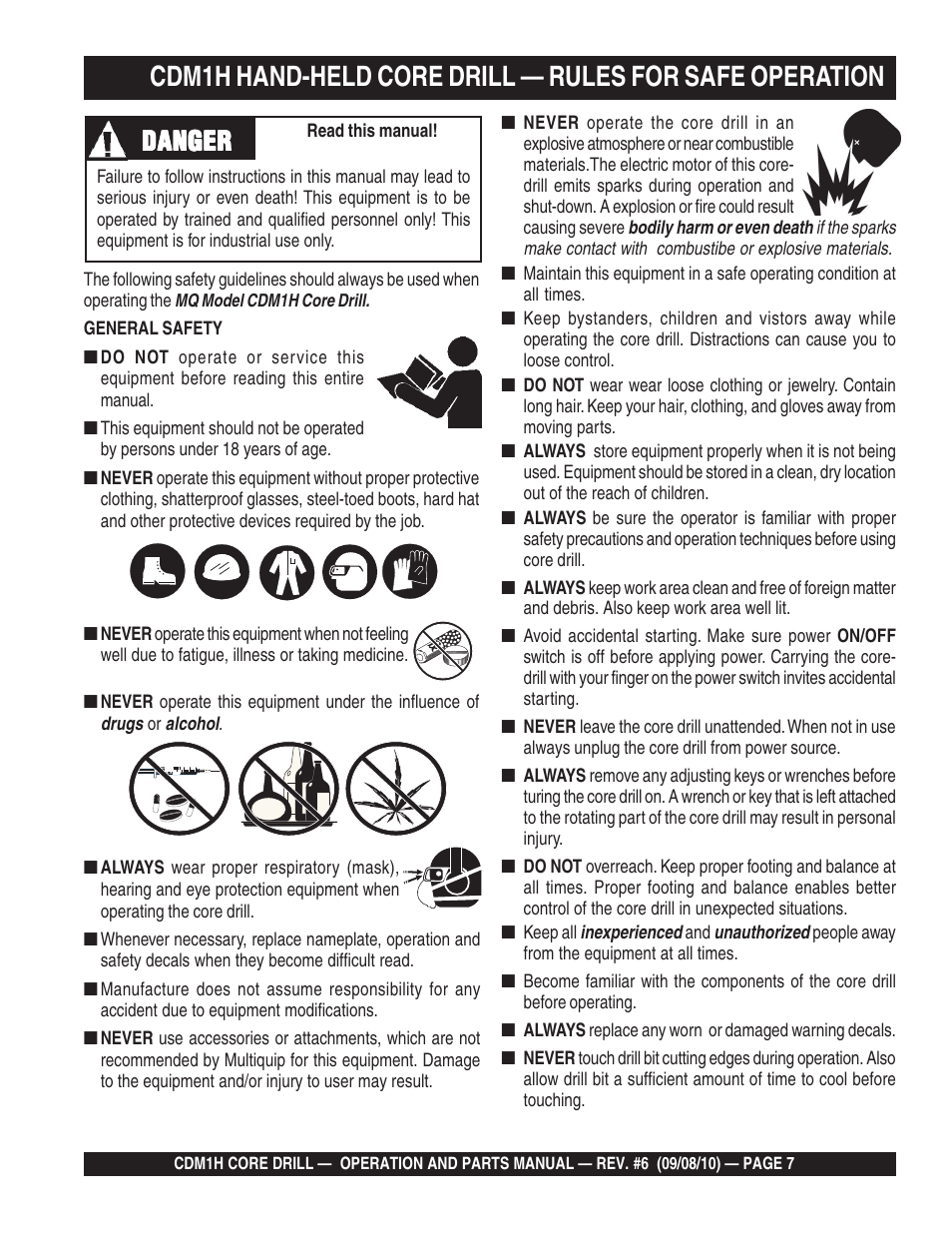 Danger | Multiquip CDM1H User Manual | Page 7 / 32