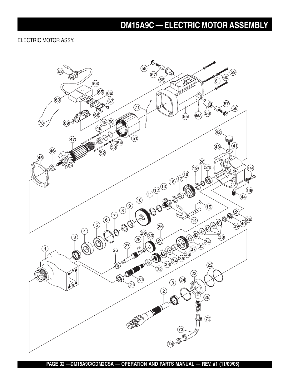 Dm15a9c — electric motor assembly | Multiquip CDM2CSA User Manual | Page 32 / 42