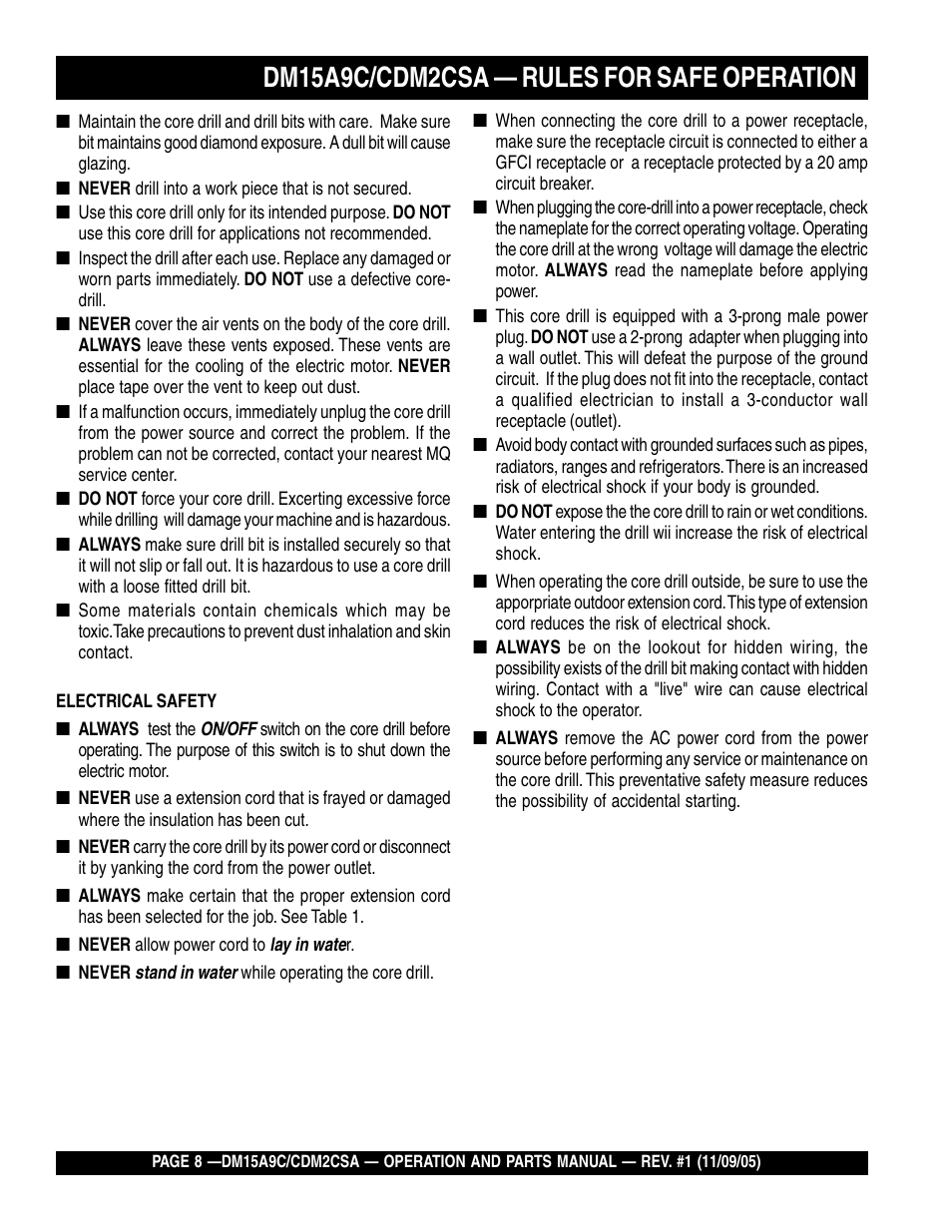 Dm15a9c/cdm2csa — rules for safe operation | Multiquip CDM2CSA User Manual | Page 8 / 42