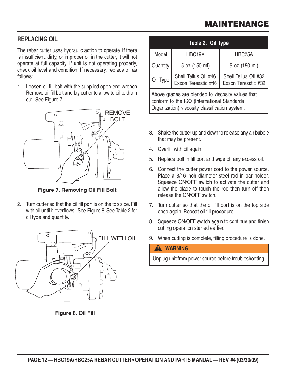 Maintenance | Multiquip HBC25A User Manual | Page 12 / 30