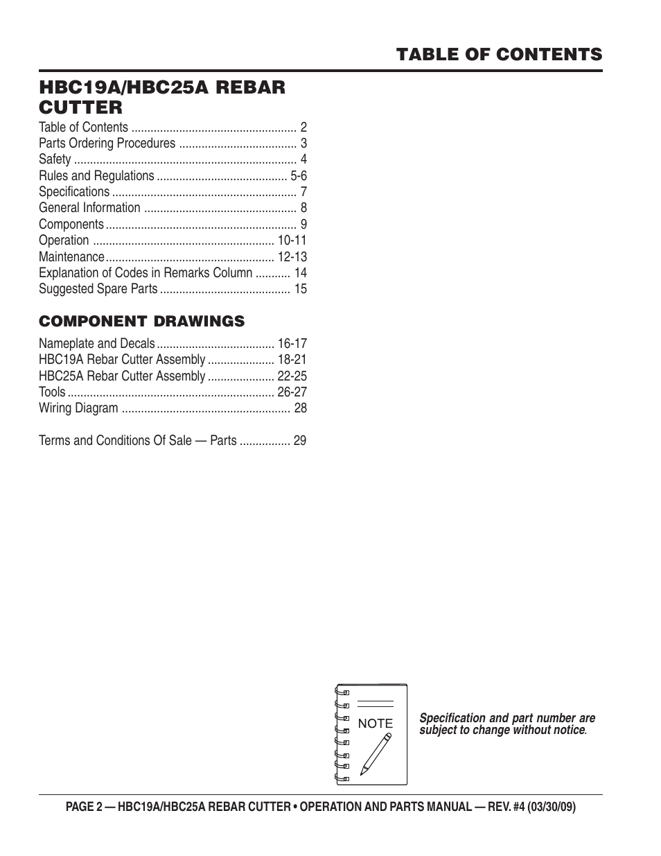 Multiquip HBC25A User Manual | Page 2 / 30