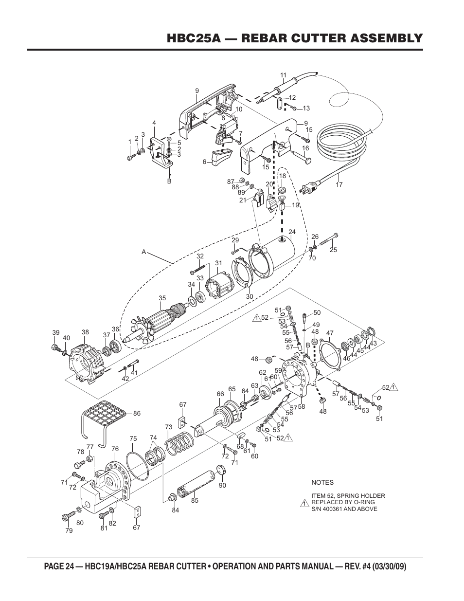 Hbc25a — rebar cutter assembly | Multiquip HBC25A User Manual | Page 24 / 30