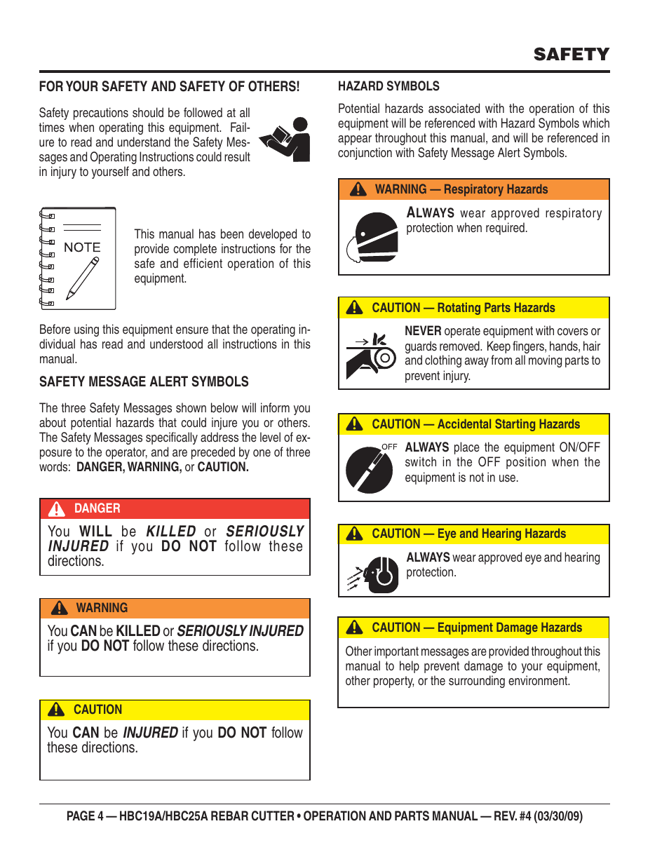 Safety | Multiquip HBC25A User Manual | Page 4 / 30