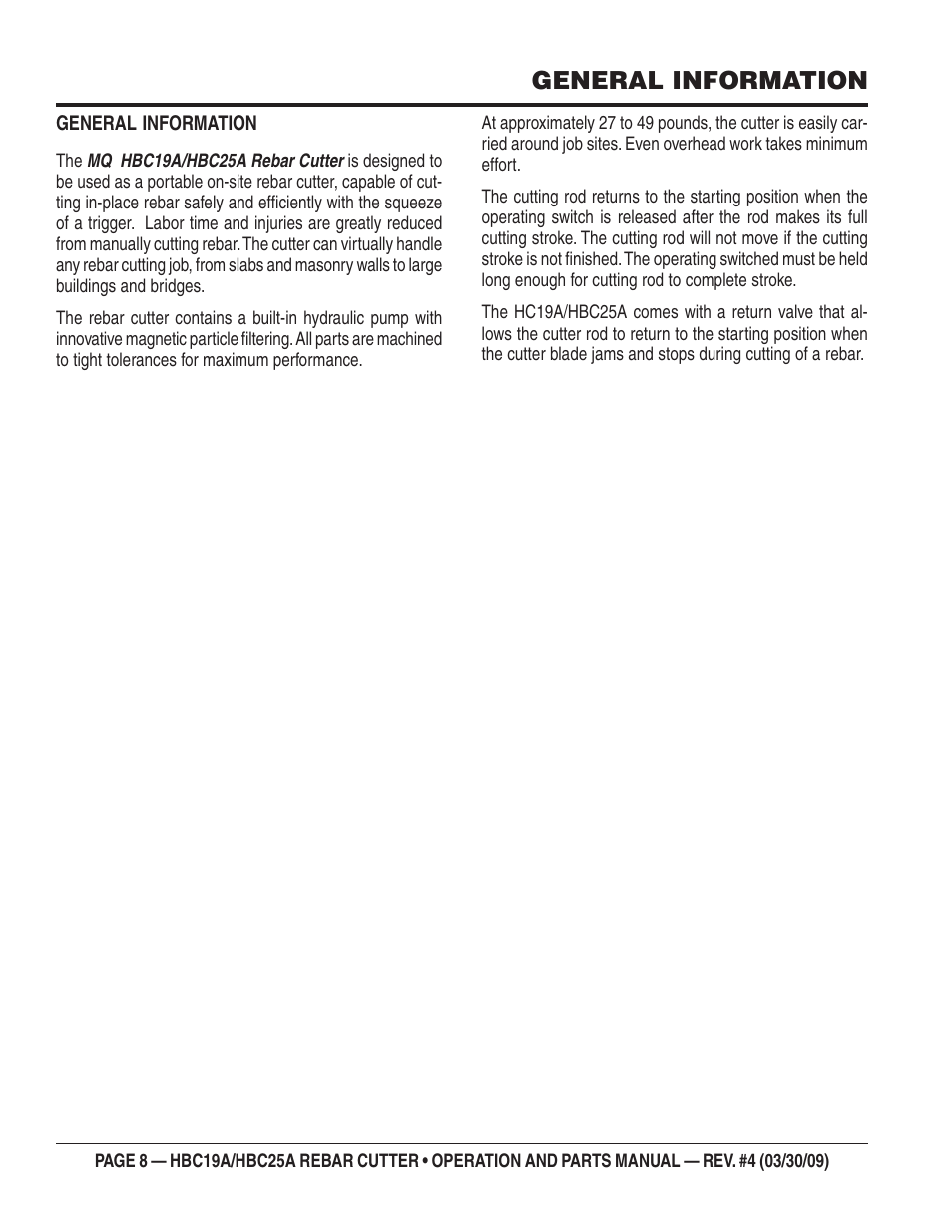 General information | Multiquip HBC25A User Manual | Page 8 / 30