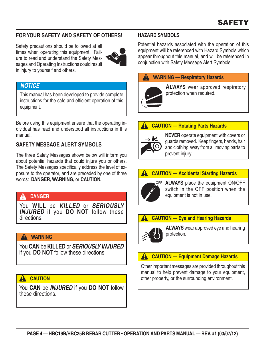 Safety | Multiquip HBC25B User Manual | Page 4 / 30