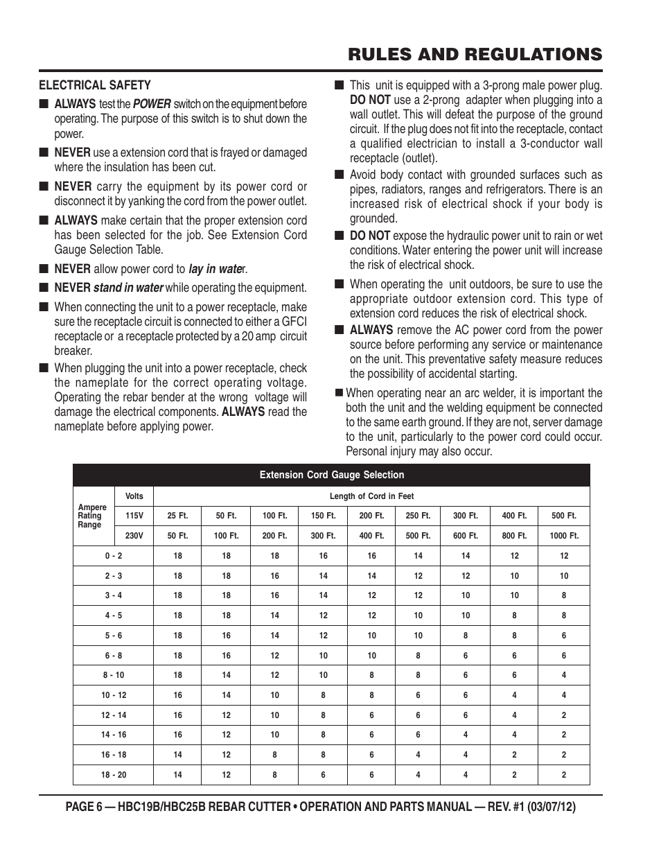 Rules and regulations | Multiquip HBC25B User Manual | Page 6 / 30