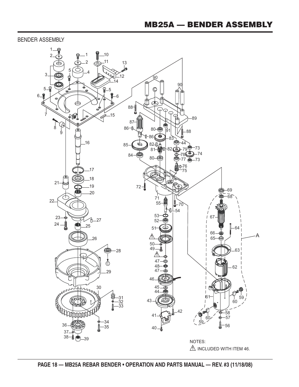 Mb25a — bender assembly, Bender assembly | Multiquip MB25A User Manual | Page 18 / 32
