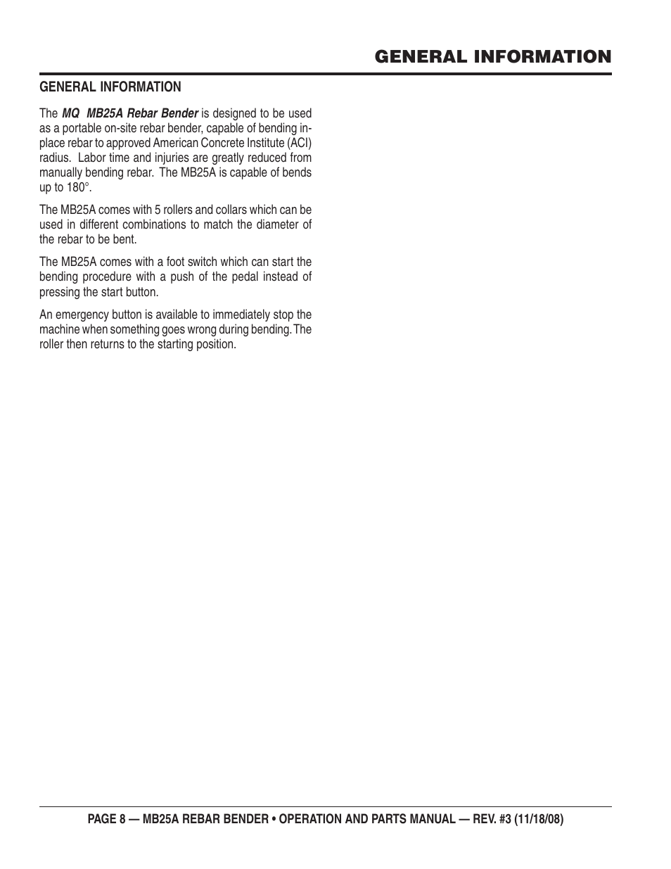 General information | Multiquip MB25A User Manual | Page 8 / 32