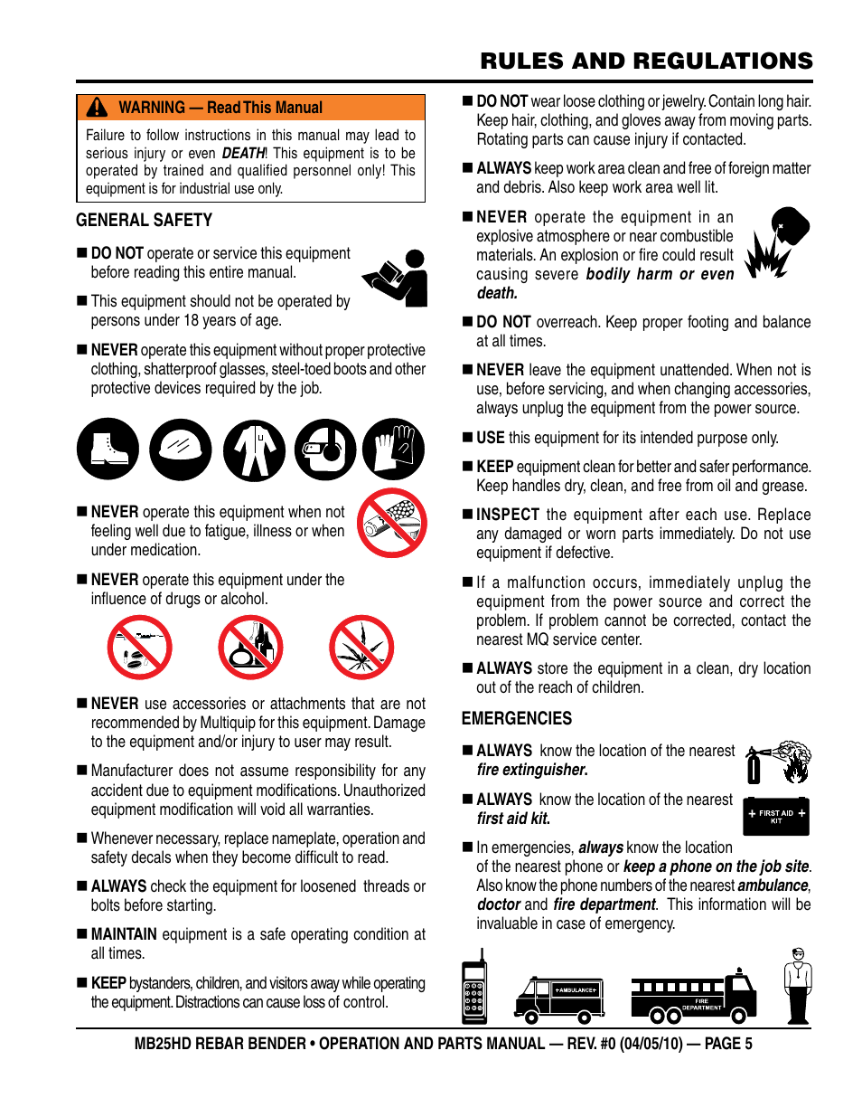 Rules and regulations | Multiquip MB25HD User Manual | Page 5 / 30